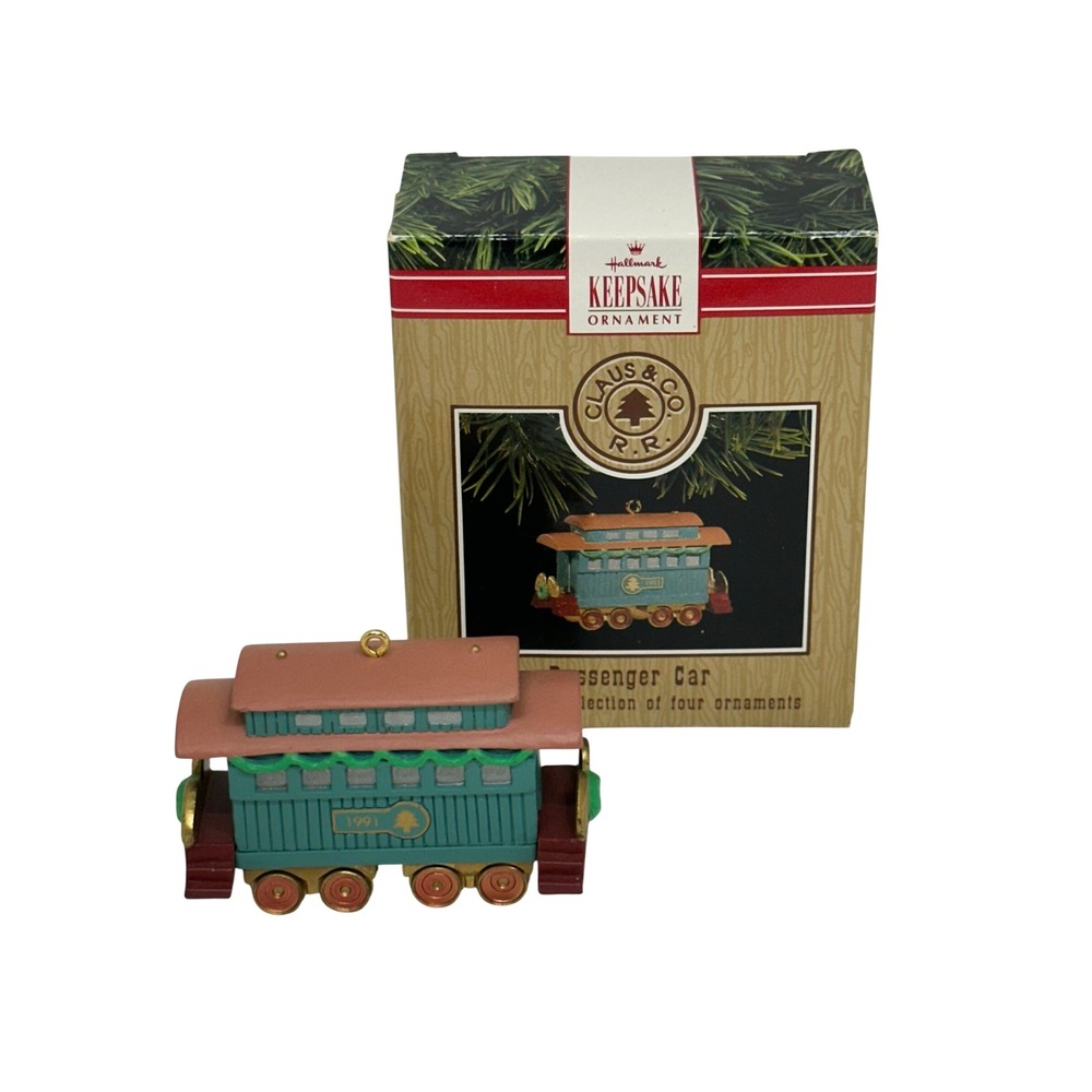 VTG Hallmark Passenger Car Ornament Green 1991 Claus & Co RR Train Keepsake